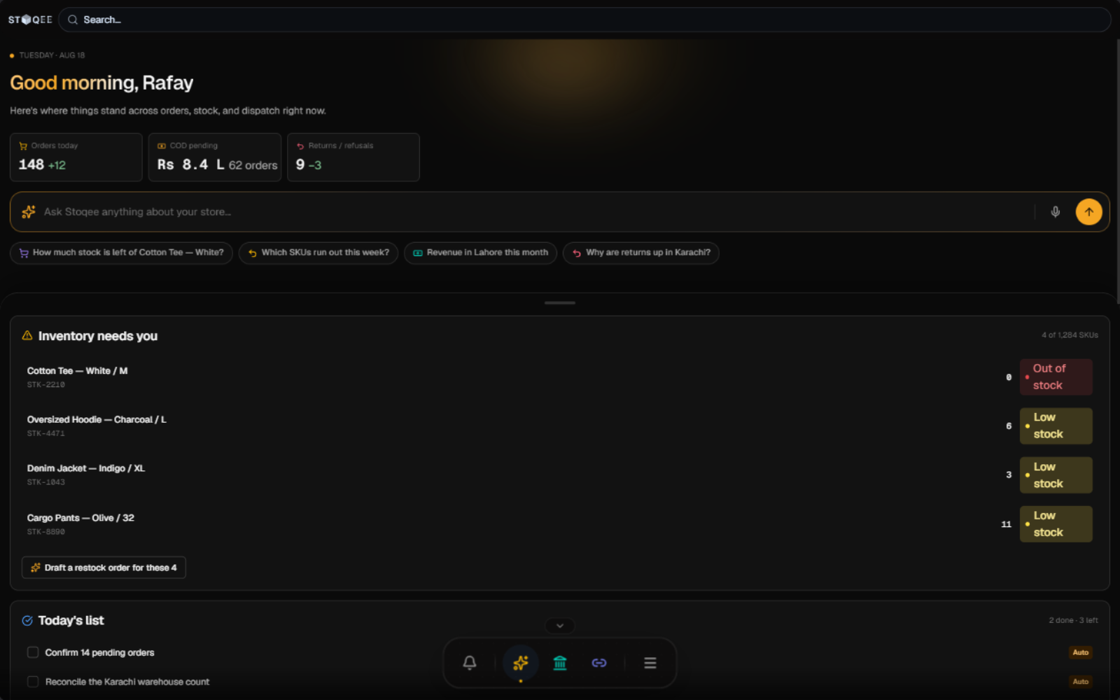 Stoqee dashboard screenshot